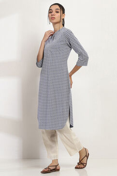 Indigo Printed Straight Kurta image number 2