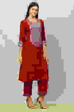 Red Viscose Blend Printed Straight Kurta image number 4