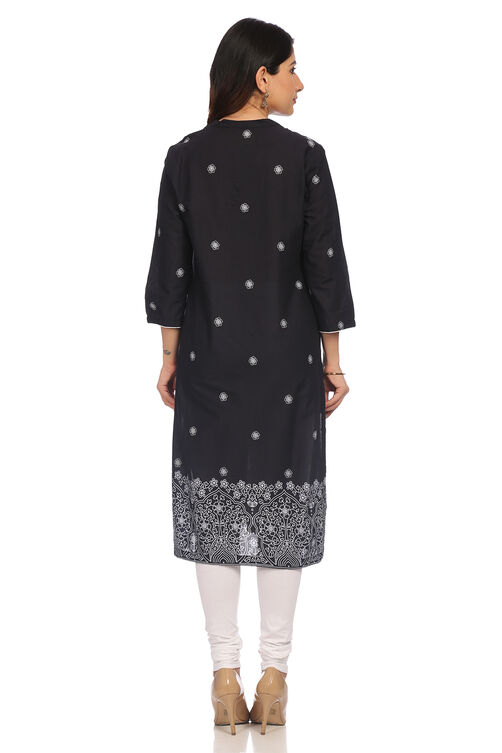 Black Straight Cambric Cotton Kurta image number 4
