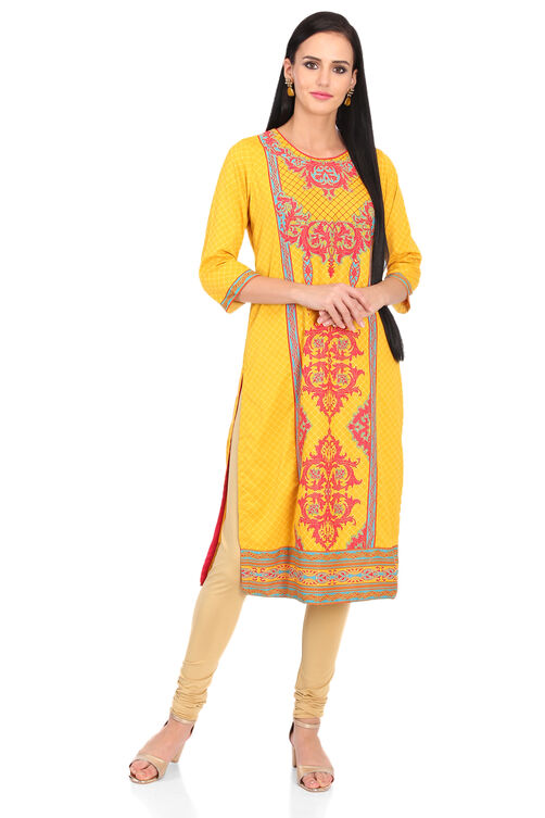 Mustard Straight Poly Cotton Kurta image number 4
