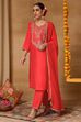 Red Viscose Blend Straight Solid Suit Set image number 4