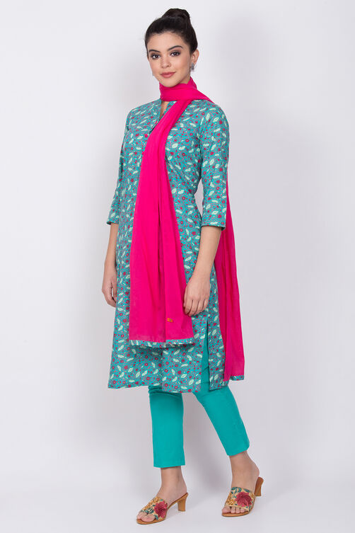 Green Cotton Straight Suit Set image number 2