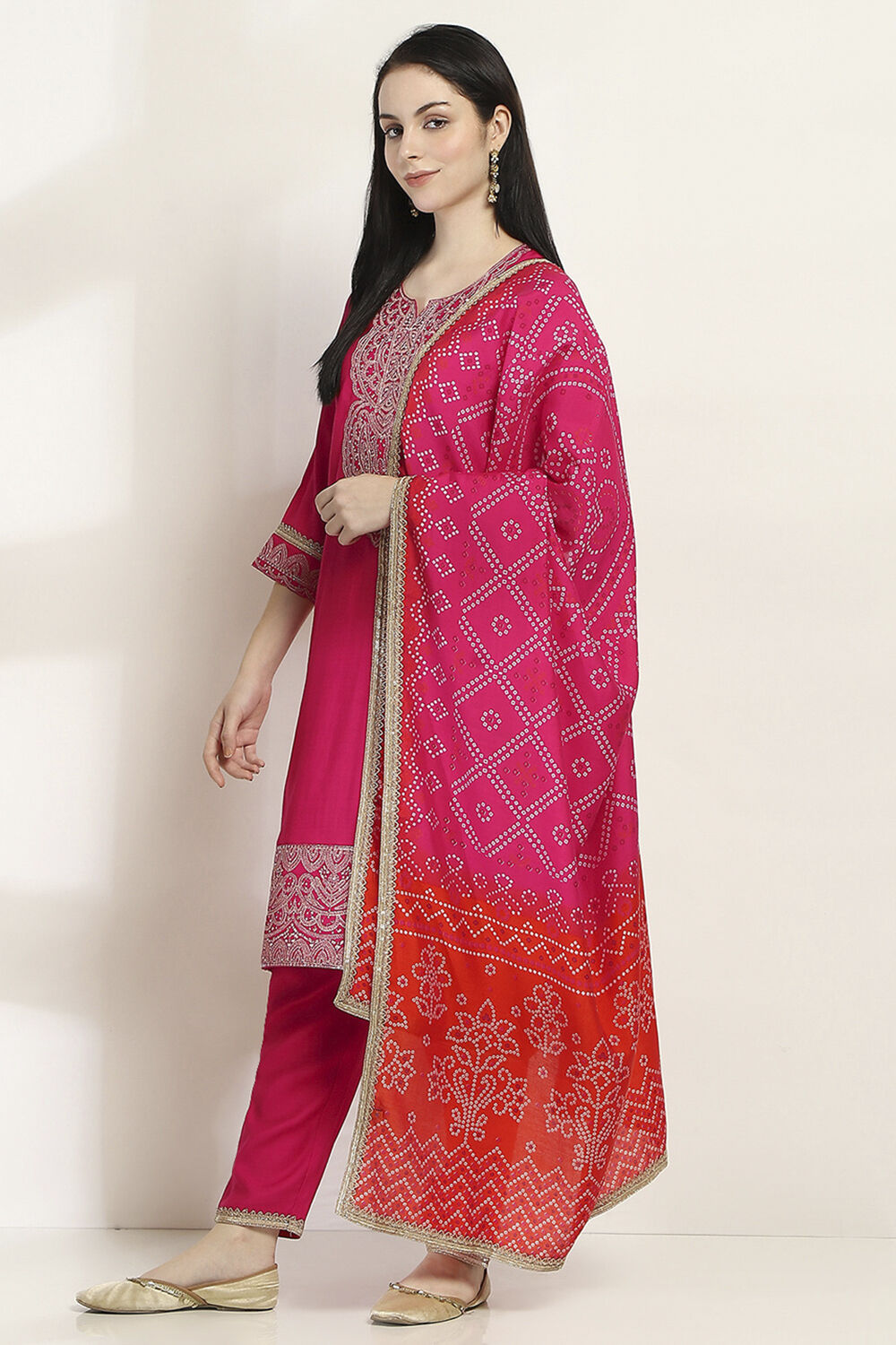 Lime Green Viscose Blend Embroidered Straight Suit Set image number 3