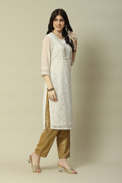 Off White Poly Georgette Straight Kurta image number 3