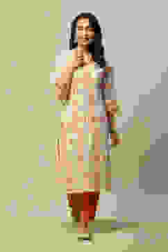 Off White LIVA Straight Printed Kurta image number 5