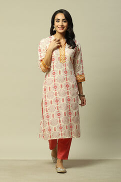 Off White LIVA Straight Printed Kurta image number 5