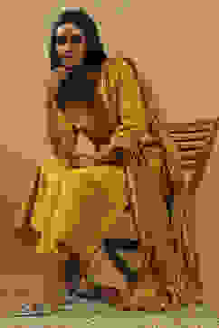 Mustard Yellow Pleated Straight Suit Set image number 0