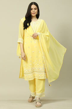 Yellow Cotton Blend Straight Kurta image number 0