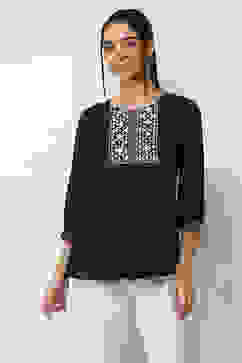 Indigo Solid Straight Gathered Top image number 5