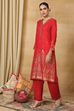 Red Viscose Rayon Straight Printed Kurta Pants Set image number 4