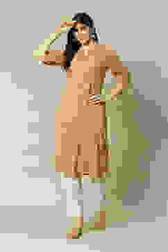 Rust LIVA Straight Printed Kurta image number 0