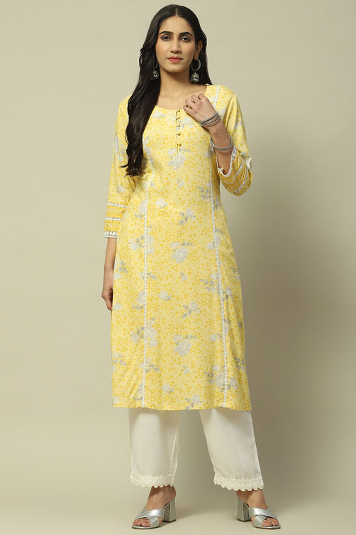 Yellow Rayon A-line Kurta image number 5