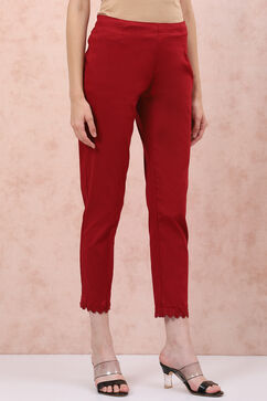 Maroon Poly Cotton Slim Pants image number 3