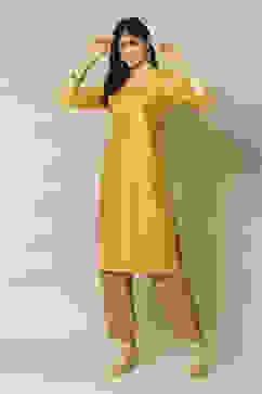 Yellow Printed Straight Kurta image number 0