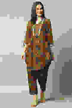 Rust Viscose Blend Printed Straight Co-ord Set image number 6