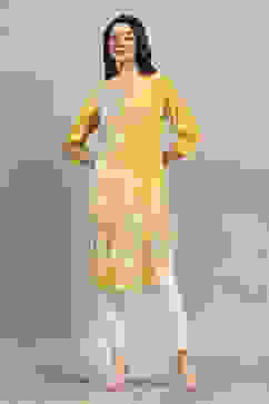 Yellow Viscose Rayon Printed Straight Kurta image number 5