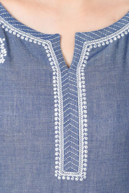 Blue Straight Chambray Kurta image number 1
