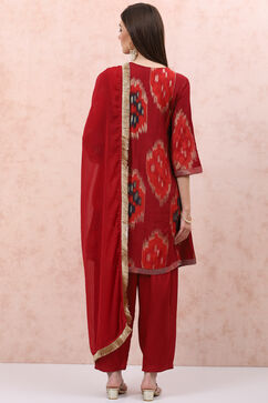 Red LIVA Straight Suit Set image number 4