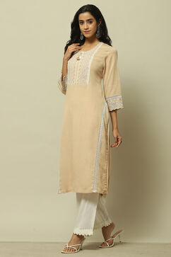 Beige Rayon Straight Kurta image number 2