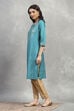 Teal Viscose Blend Solid Straight Kurta image number 2