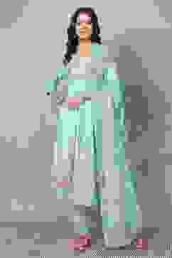 Blue Cotton Gathered Suit Sets image number 0