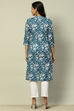 Blue Cotton Floral Printed Straight Kurta image number 3