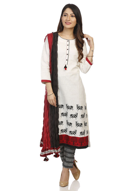 Ecru Straight Cotton Indie Kurta image number 4