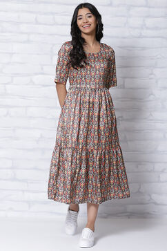 Multicolored Cotton Tiered Dress image number 0
