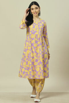 Lavender Cotton Blend Woven Straight Kurta Suit Set image number 6