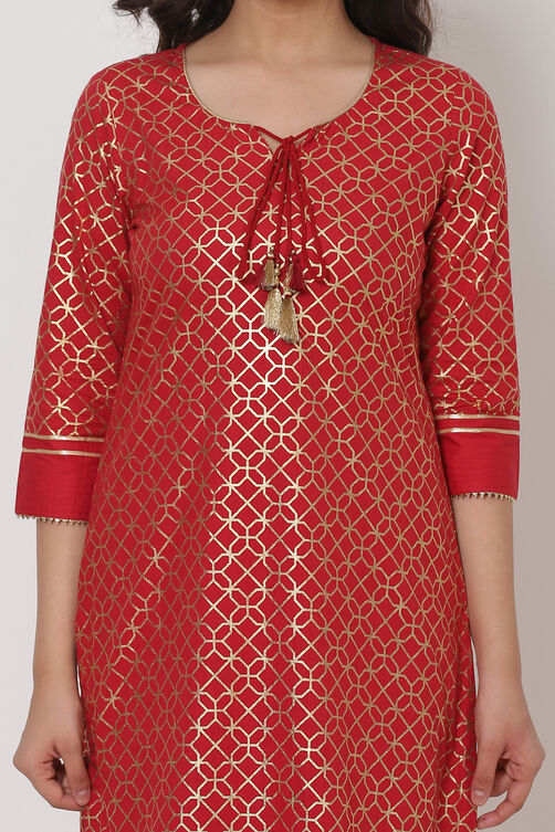 Red Polyster Kurta image number 1