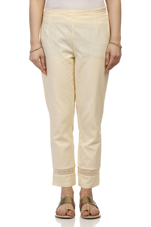 Beige Cotton Slim Pants image number 0