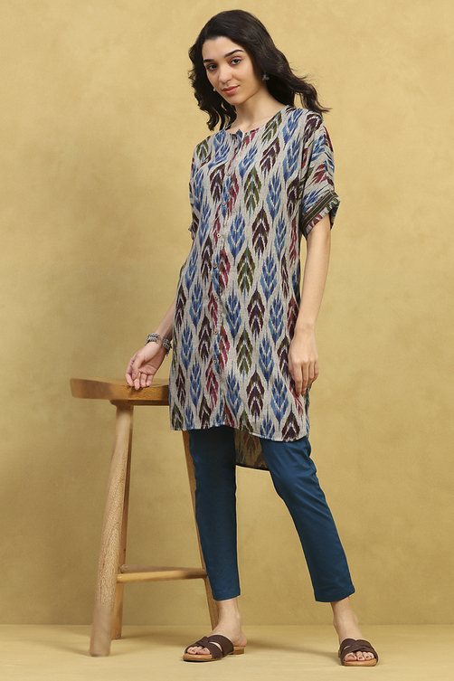 Grey Printed Straight Kurta image number 0