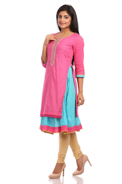 Pink Kalidar Cotton Kurta image number 0