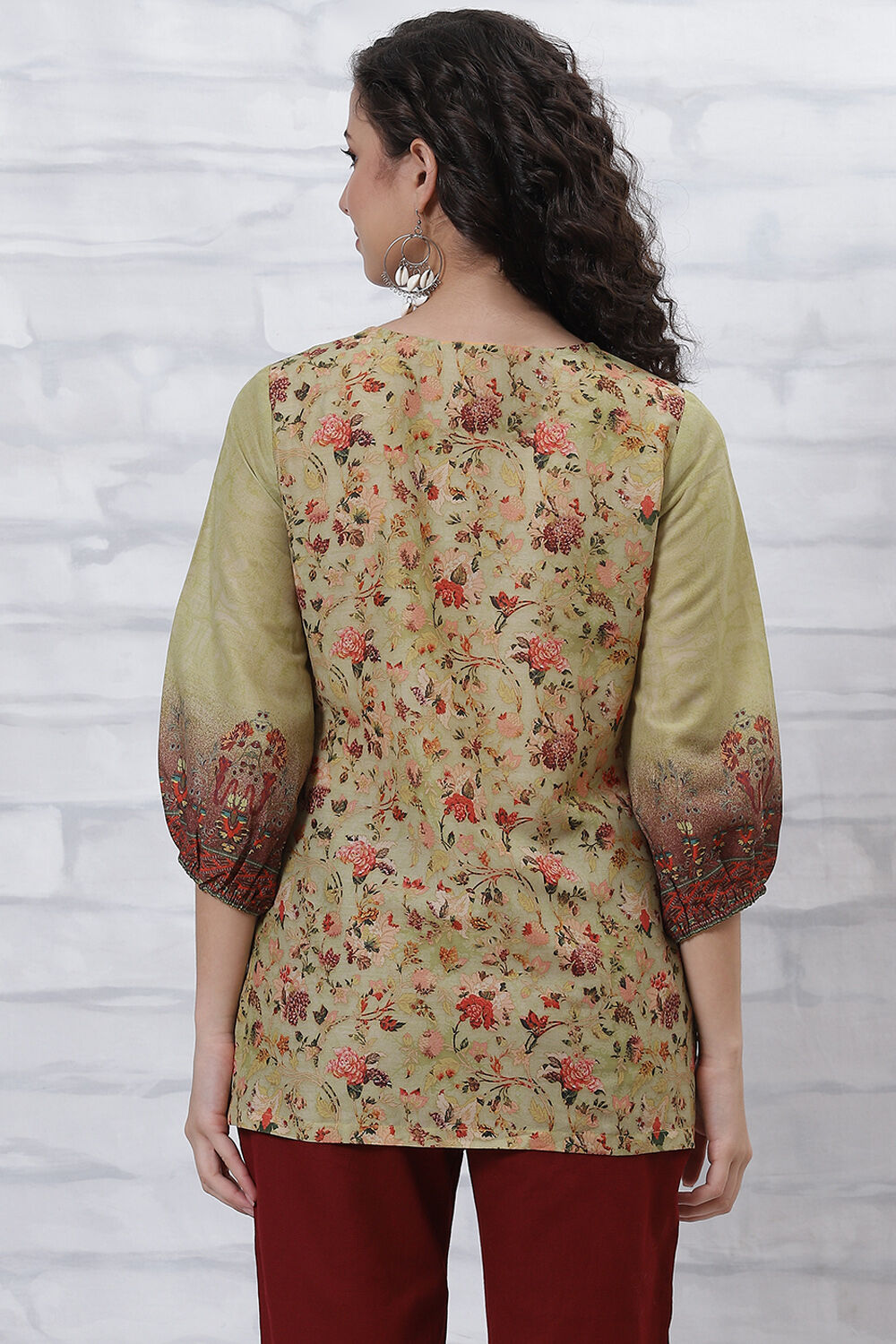 Lime Green Art Silk Straight Indie Top image number 4