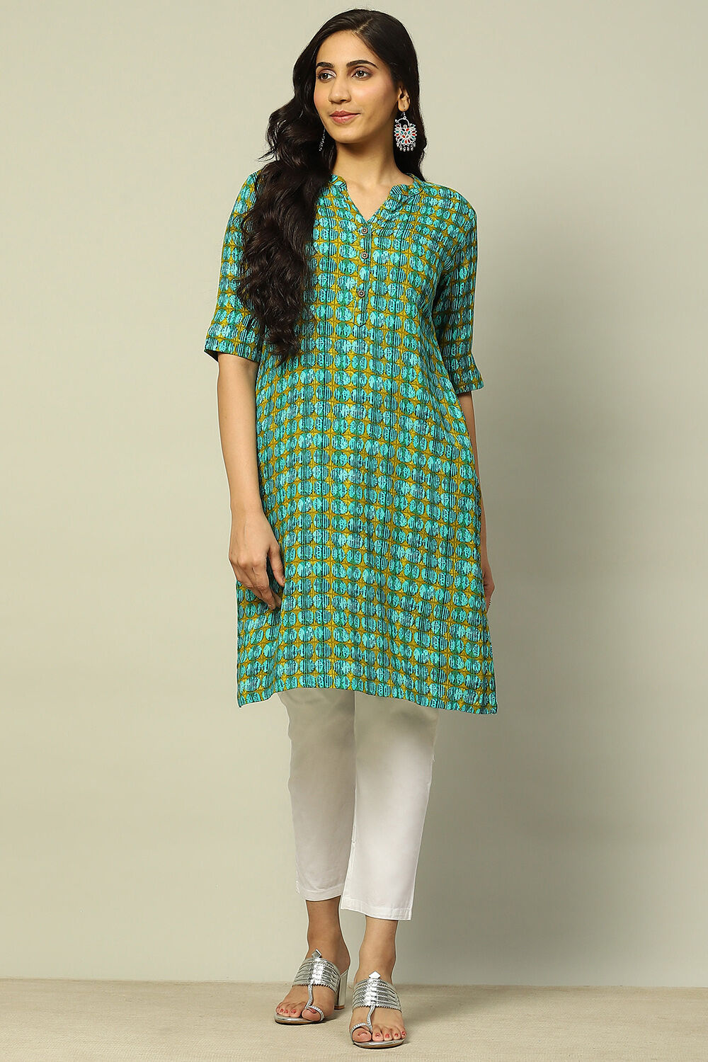 Blue Geometric Printed Straight Kurta image number 5