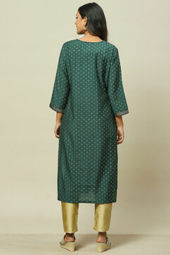 Green LIVA Straight Kurta image number 4