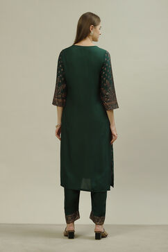 Green LIVA Straight Printed Kurta Palazzo Suit Set image number 4