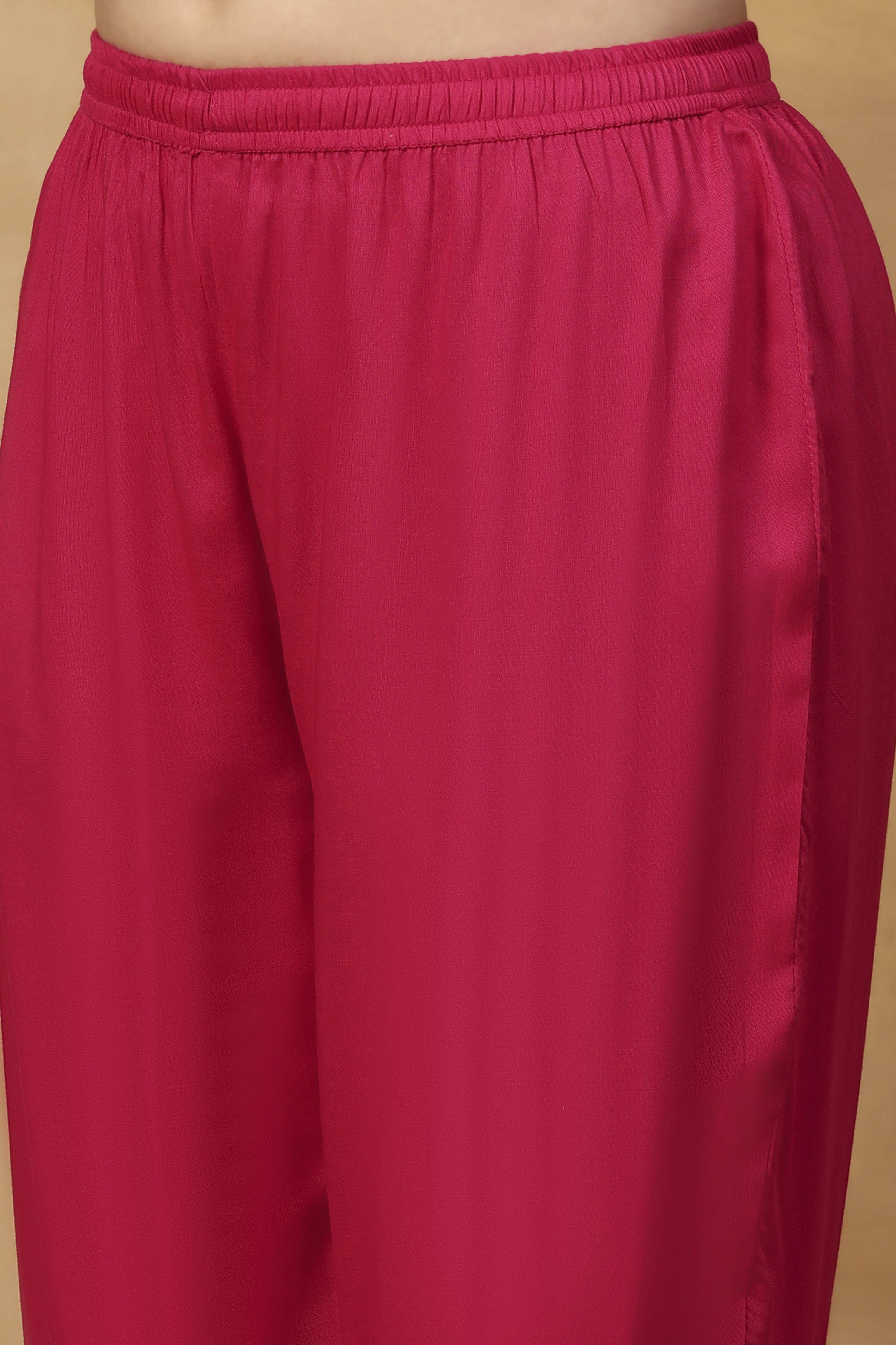 Fuchsia Printed Viscose Rayon Straight Kurta Set image number 2