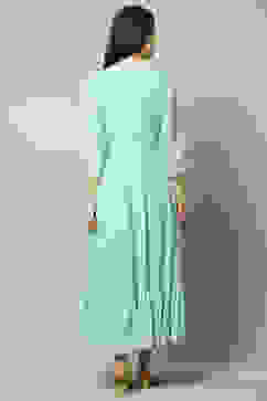 Blue Viscose Shantoon Printed A-line Dress image number 3