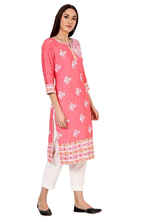 Pink Straight Rayon Kurta image number 3