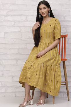 Mustard Cotton Tiered Dress image number 5
