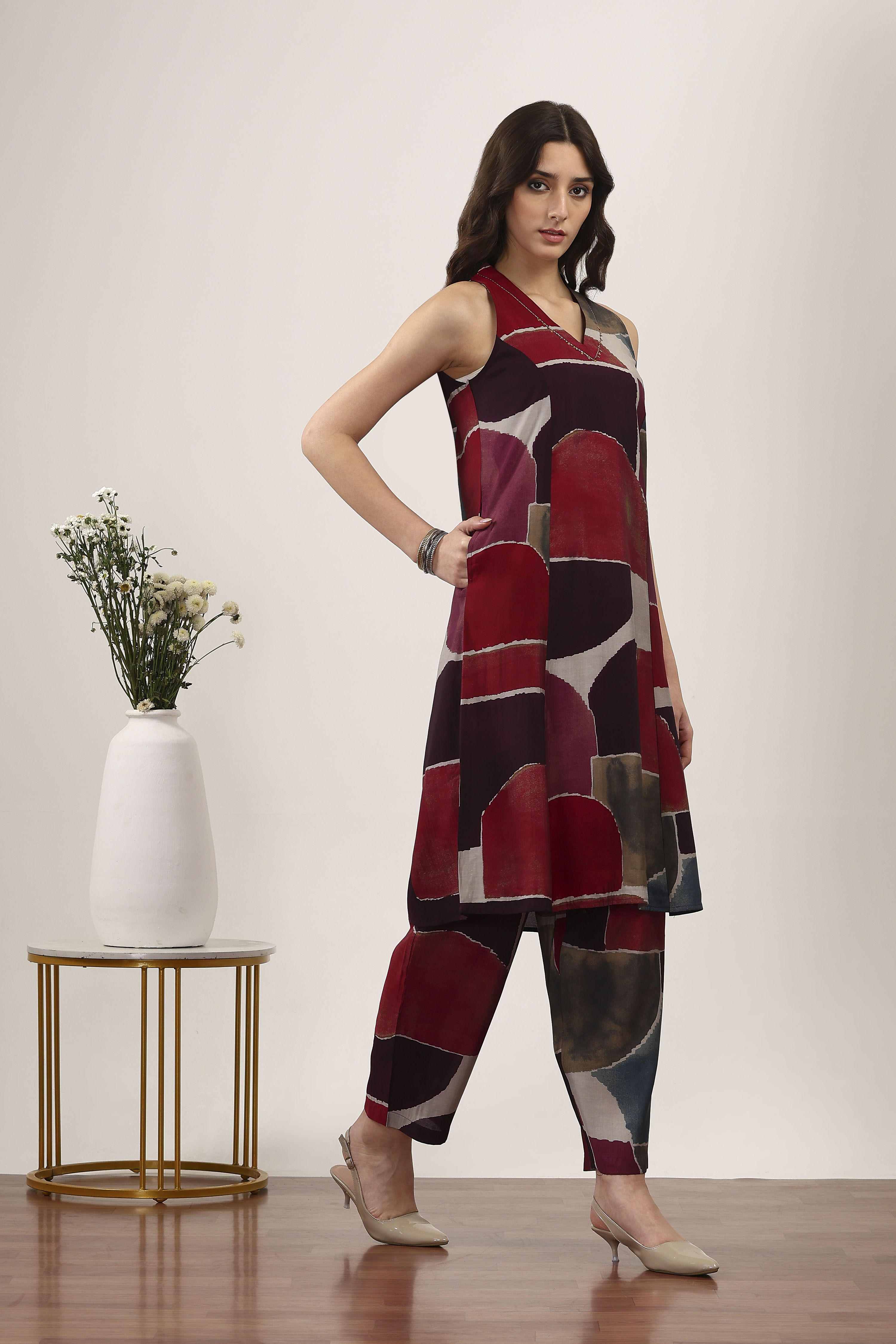 Multicolor Viscose Polyester Poly Viscose Kurta Pants Set image number 5