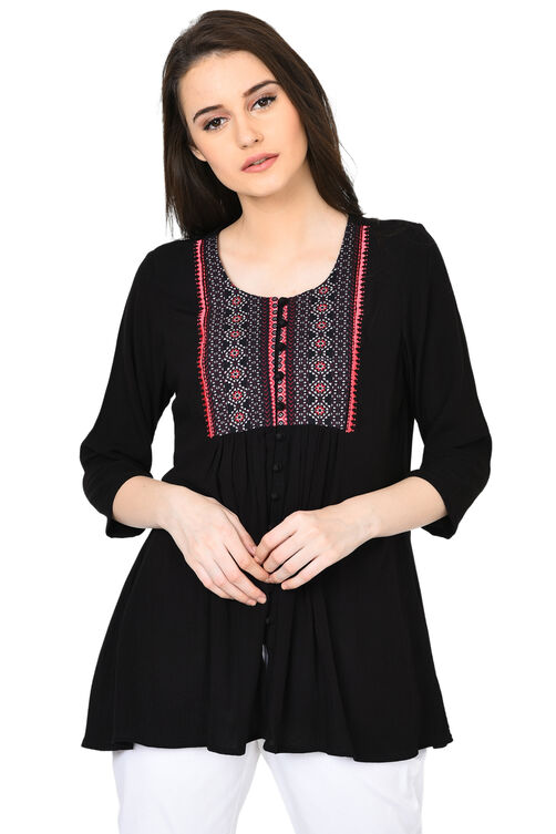 Black Flared Viscose Indie Top image number 0