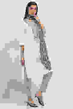 White and Black Printed Straight Suit Set image number 5