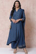 Indigo LIVA Asymmetric Kurta image number 4