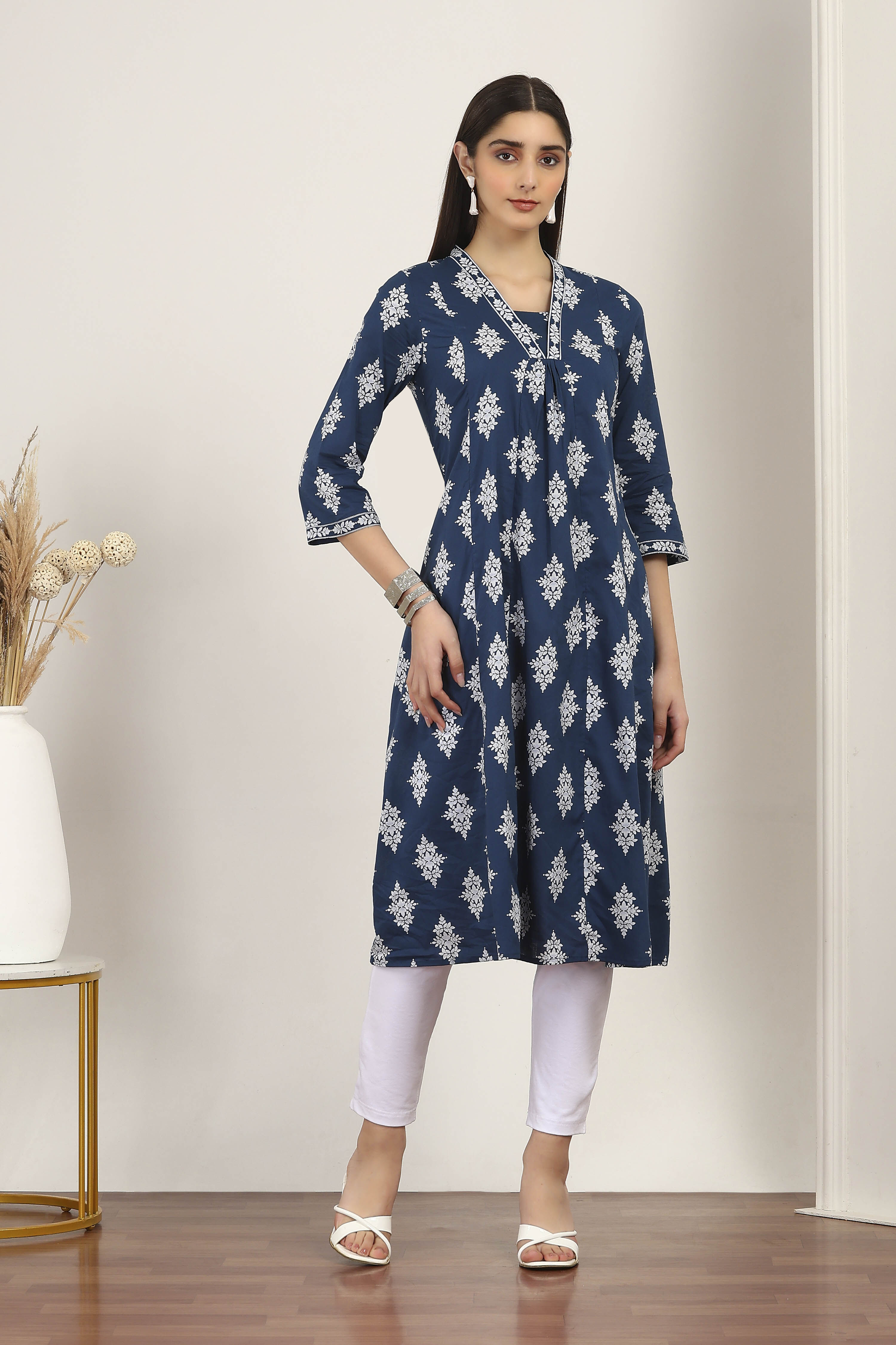 Blue Cotton A-line & Kalidar Kurtas image number 6
