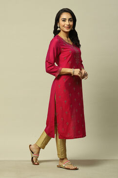 Pink LIVA Straight Printed Kurta image number 4