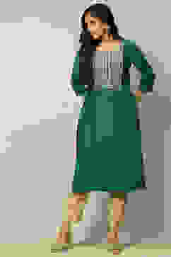 Green Viscose Blend Yoke Design Festive Straight Kurta image number 0