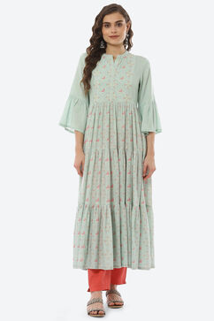 Mint Green Viscose Tired Dress image number 3