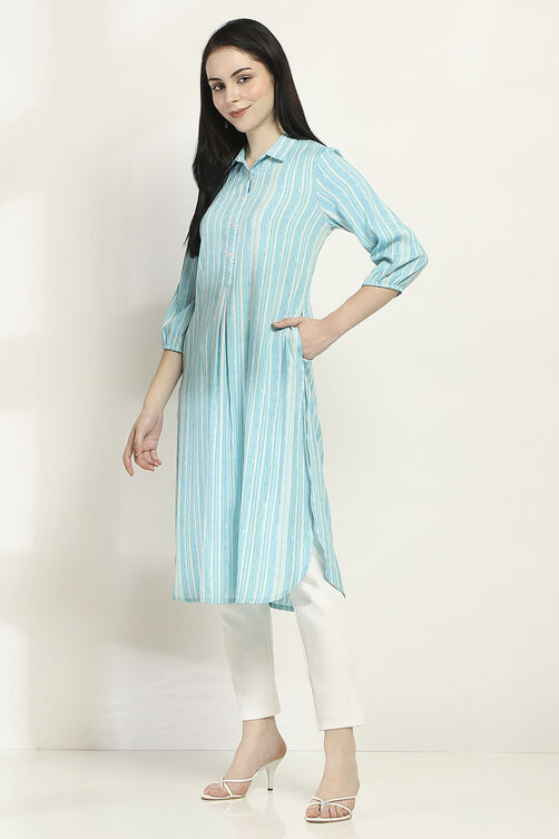 Teal Modal Blend Straight Kurta image number 2